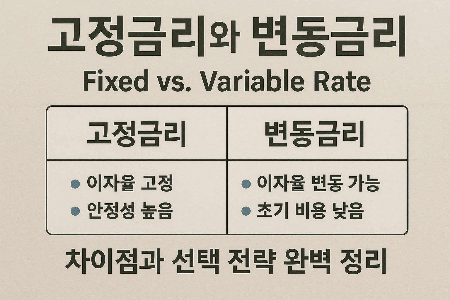 고정금리와 변동금리의 차이를 설명하는 비교표 이미지
