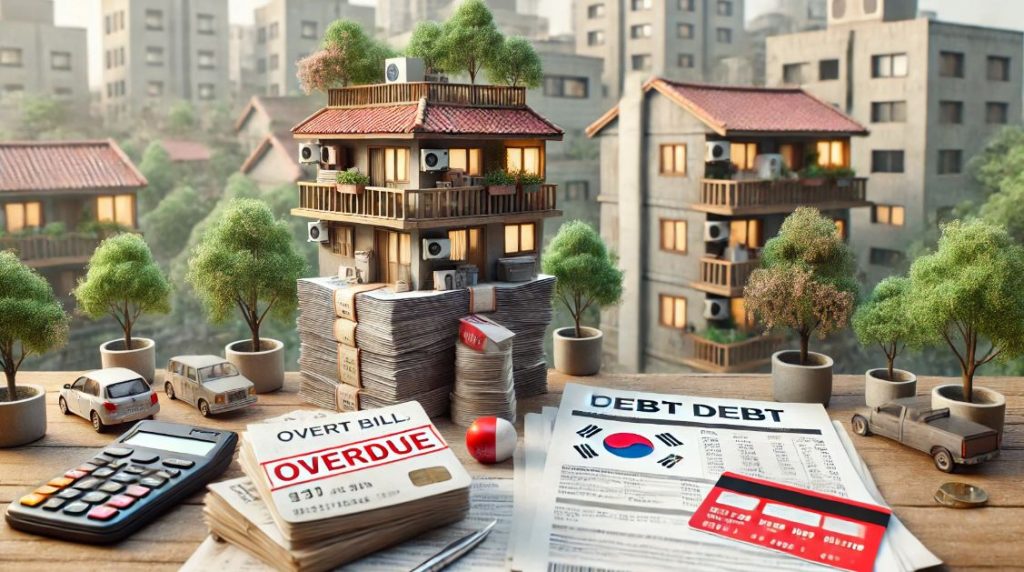 2025년 한국의 가계부채 문제를 설명하는 그래프와 통계 이미지